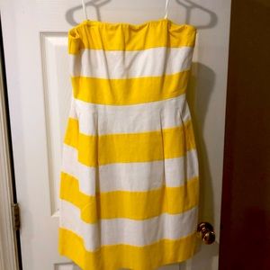 Loft yellow and white strapless fit n flare dress